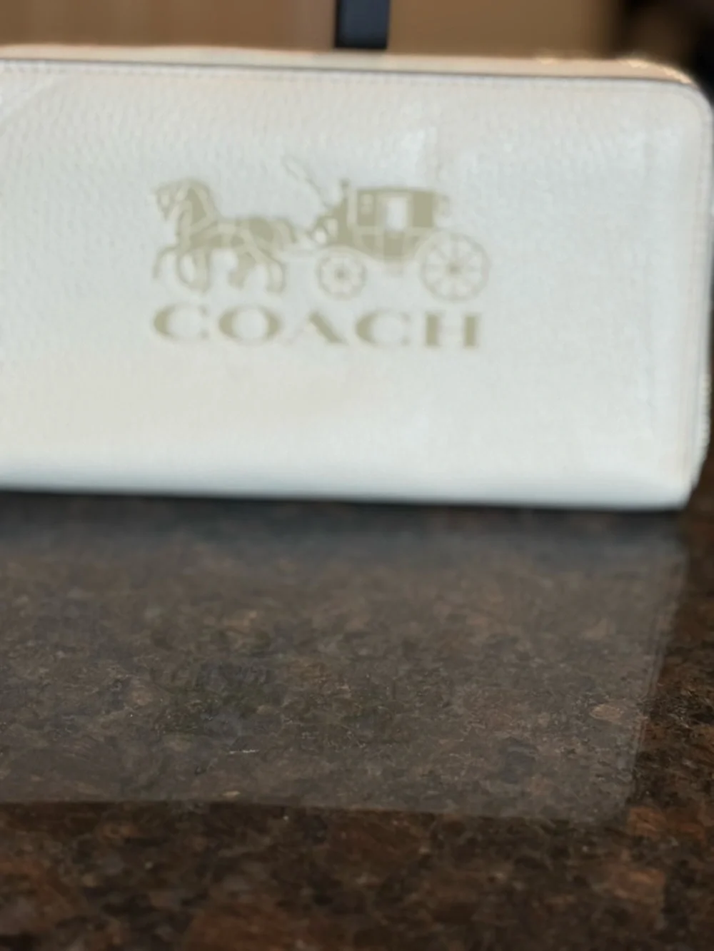 Coach Heritage Cream Zip-Around Pebbled Leather Wristlet with Gold Logo
